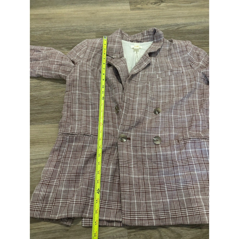 Anthropologie Maeve Jacket Size 10 Plaid Linen Blend Double Breasted Blazer Red - Picture 9 of 9